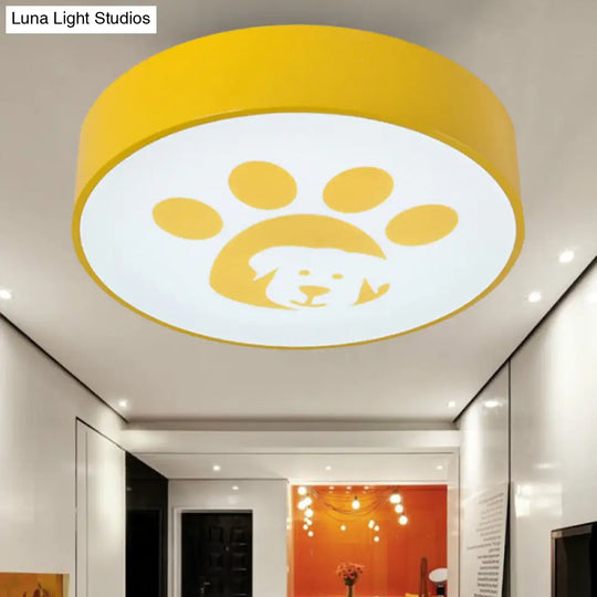 Modern Metal Ceiling Lamp For Kids Bedroom With Doggy Foot Design Round Mount Yellow / 15