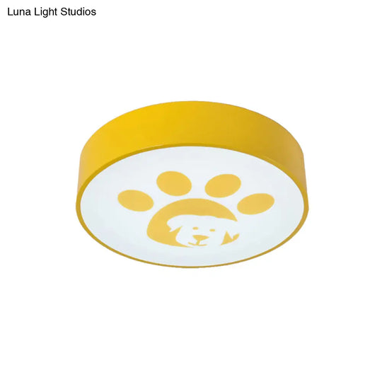 Modern Metal Ceiling Lamp For Kids Bedroom With Doggy Foot Design Round Mount