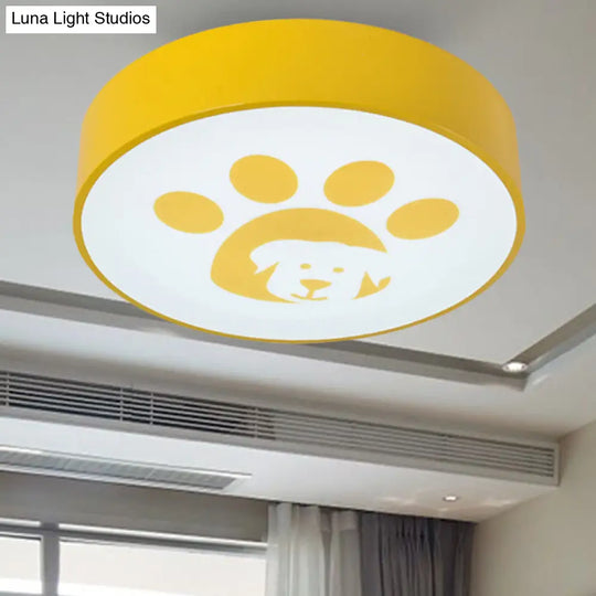 Modern Metal Ceiling Lamp For Kids Bedroom With Doggy Foot Design Round Mount