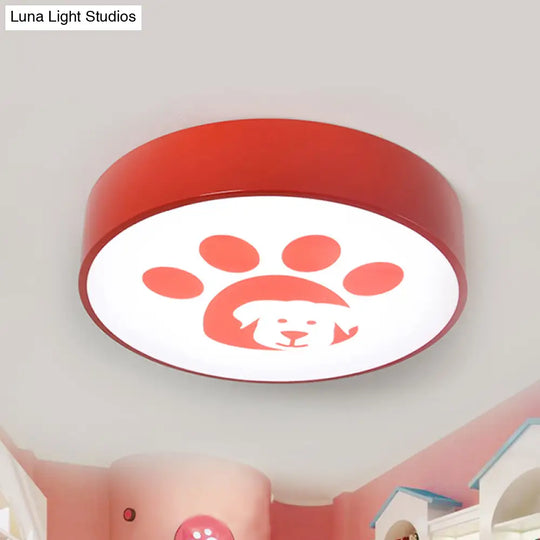 Modern Metal Ceiling Lamp For Kids Bedroom With Doggy Foot Design Round Mount