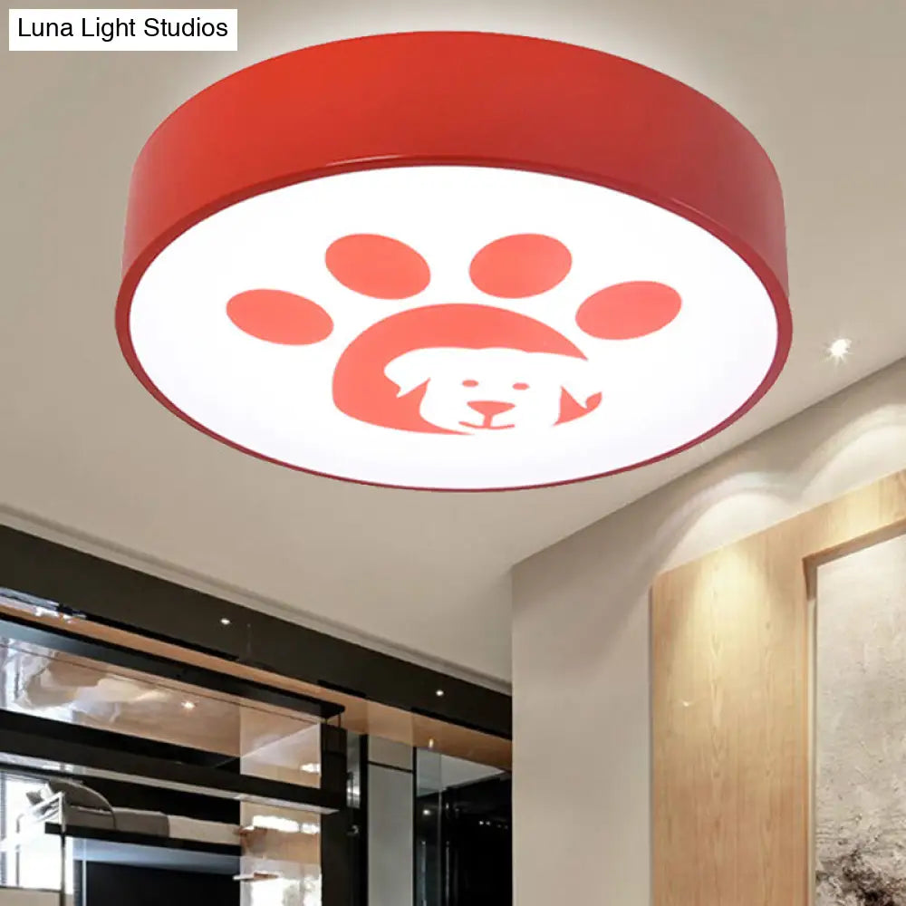 Modern Metal Ceiling Lamp For Kids Bedroom With Doggy Foot Design Round Mount Red / 15