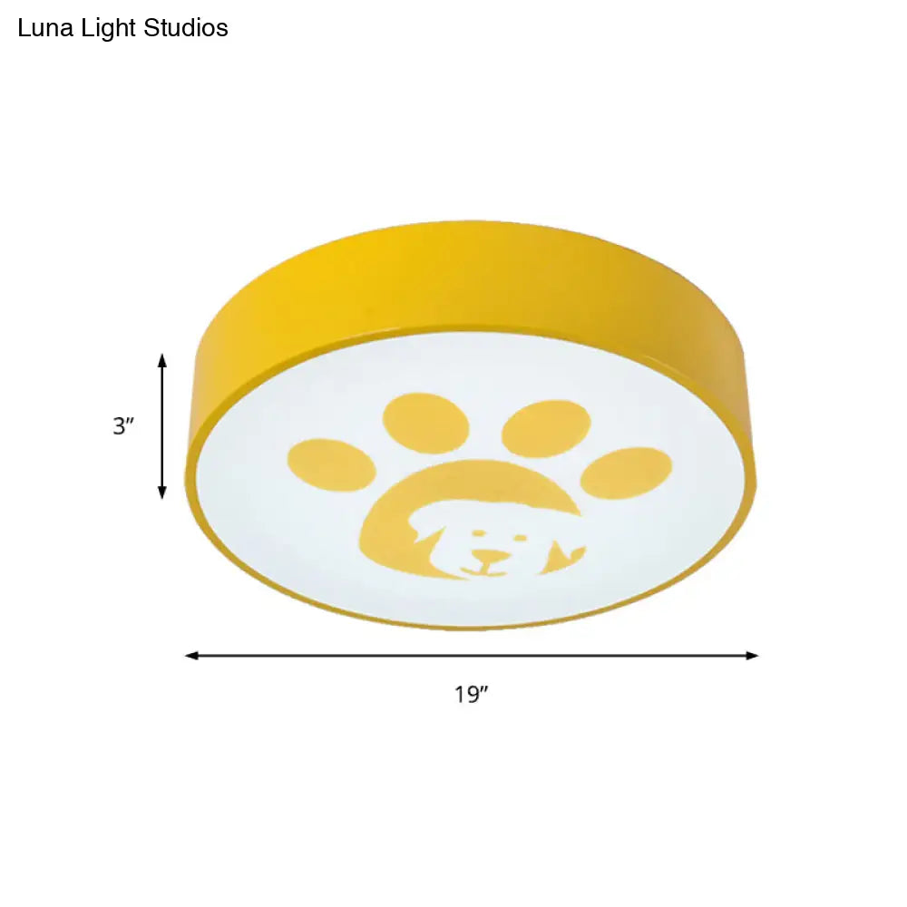 Modern Metal Ceiling Lamp For Kids Bedroom With Doggy Foot Design Round Mount