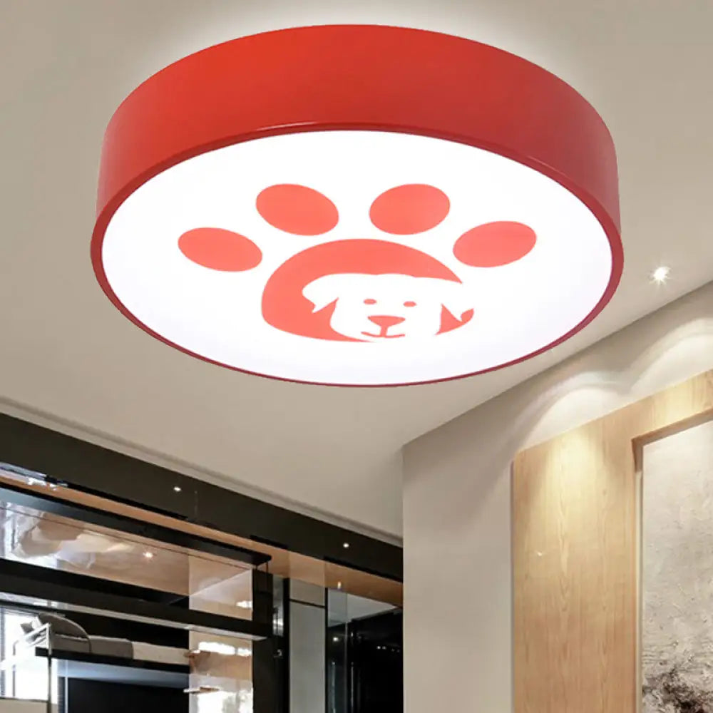 Modern Metal Ceiling Lamp For Kids Bedroom With Doggy Foot Design Round Mount Red / 15’