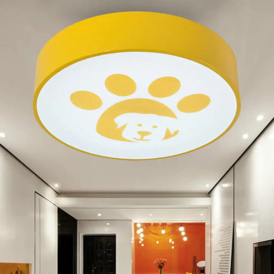 Modern Metal Ceiling Lamp For Kids Bedroom With Doggy Foot Design Round Mount Yellow / 15’