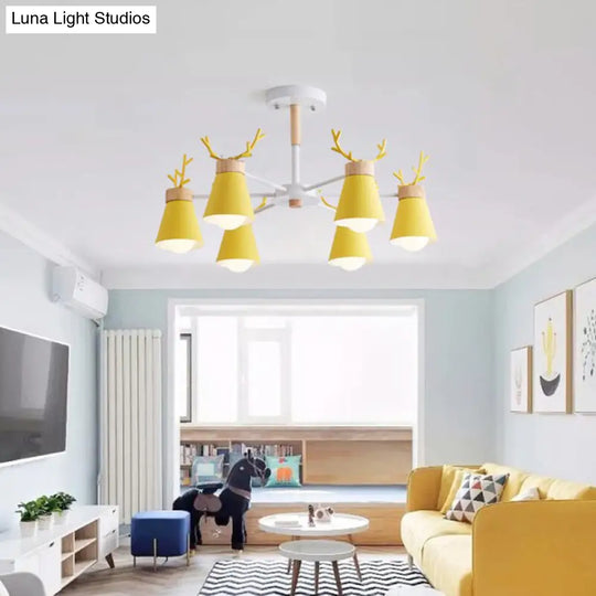 Modern Metal Ceiling Lamp With Antler Design - Barrel Semi Flush Light For Living Room 6 / Yellow