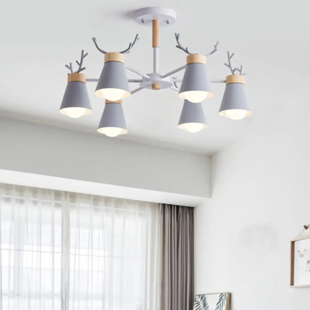 Modern Metal Ceiling Lamp With Antler Design - Barrel Semi Flush Light For Living Room 6 / Grey