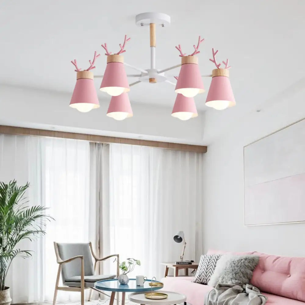 Modern Metal Ceiling Lamp With Antler Design - Barrel Semi Flush Light For Living Room 6 / Pink