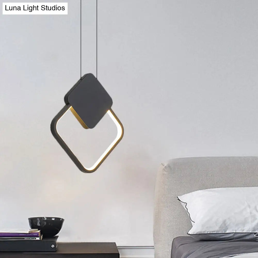 Modern Metal Ceiling Pendant Lamp In Led Black For Bedroom - Warm/White Light / White Rhombus