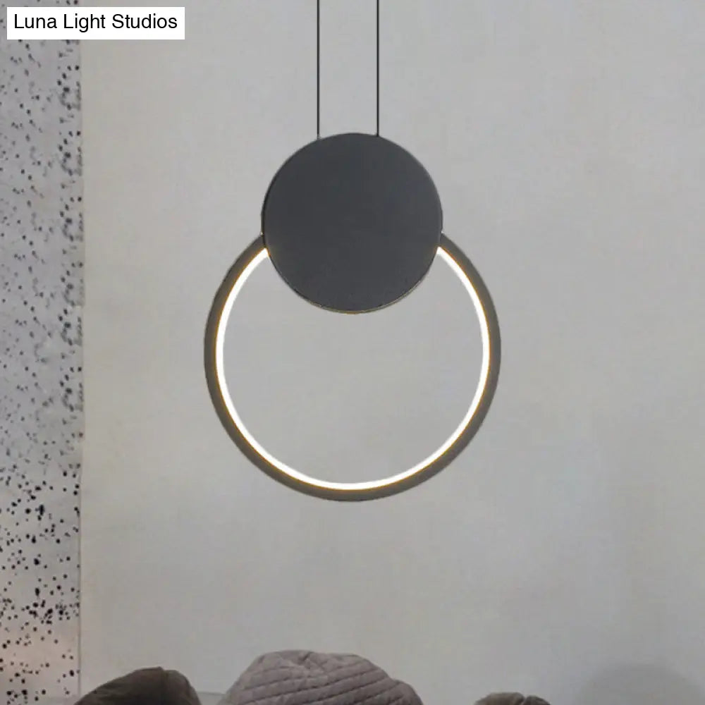 Modern Metal Ceiling Pendant Lamp In Led Black For Bedroom - Warm/White Light / White Round
