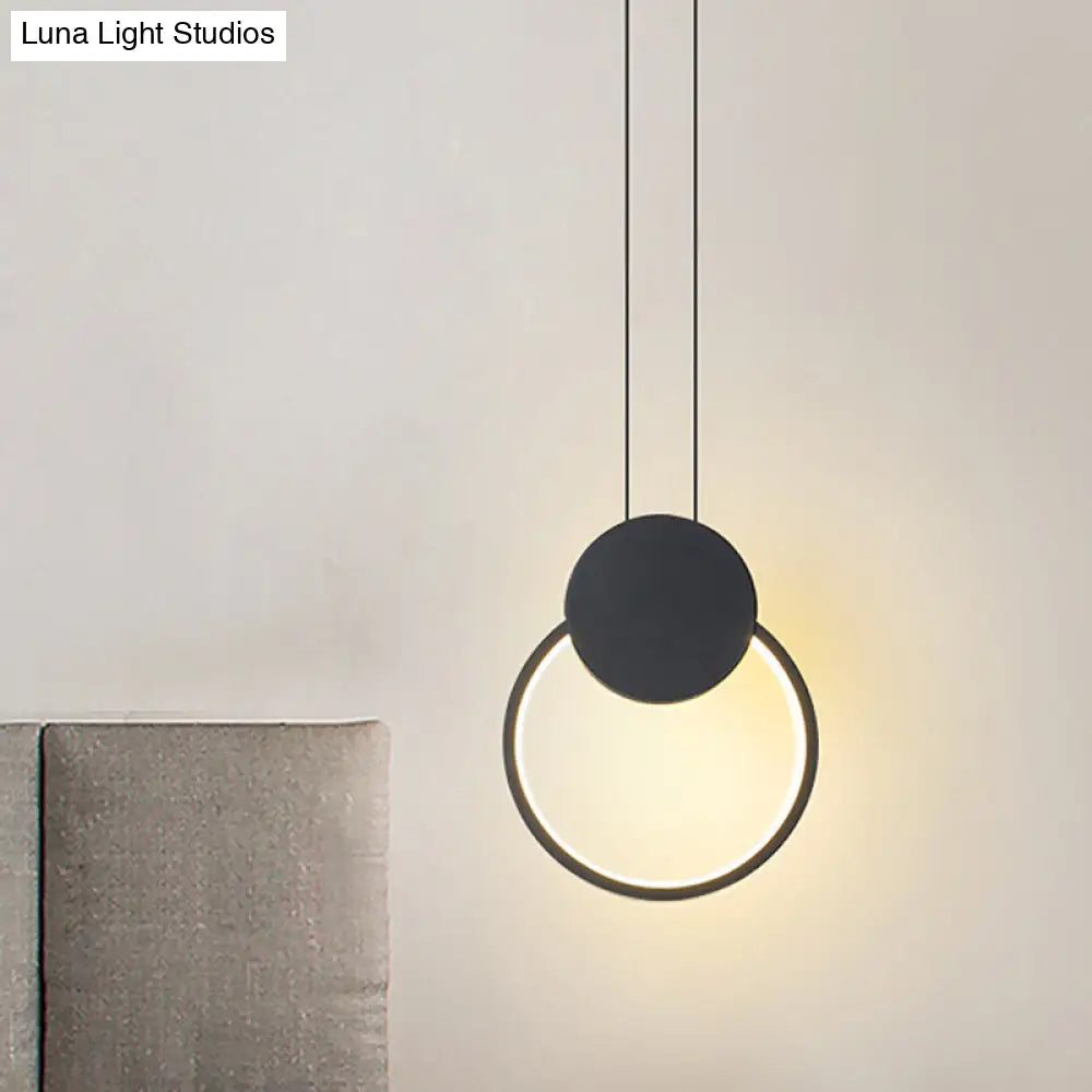 Modern Metal Ceiling Pendant Lamp Kit - Led Black Hanging Light In Warm/White For Bedroom