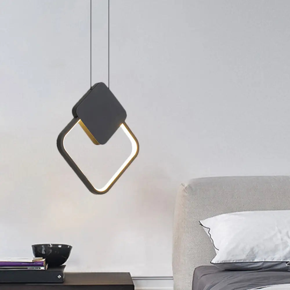 Modern Metal Ceiling Pendant Lamp Kit - Led Black Hanging Light In Warm/White For Bedroom / White