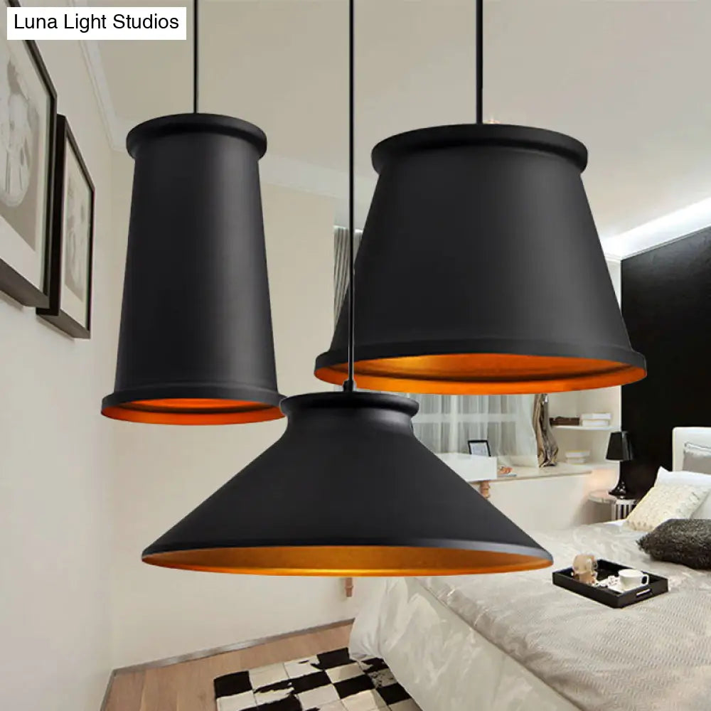 Modern Black/White Tapered Ceiling Pendant For Dining Room - Sleek Metal Hanging Light