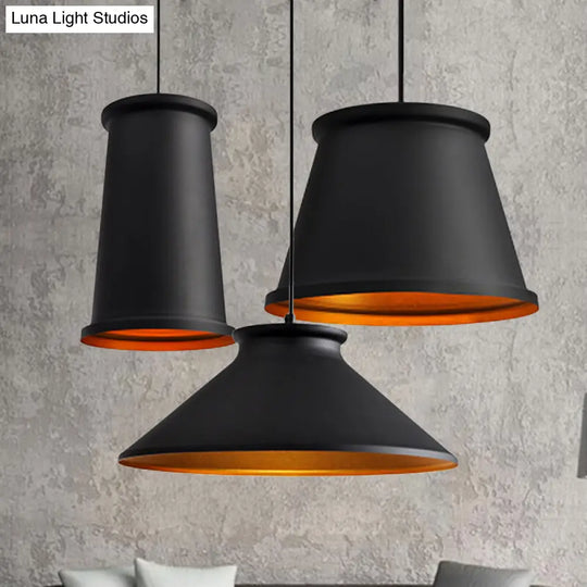 Modern Black/White Tapered Ceiling Pendant For Dining Room - Sleek Metal Hanging Light