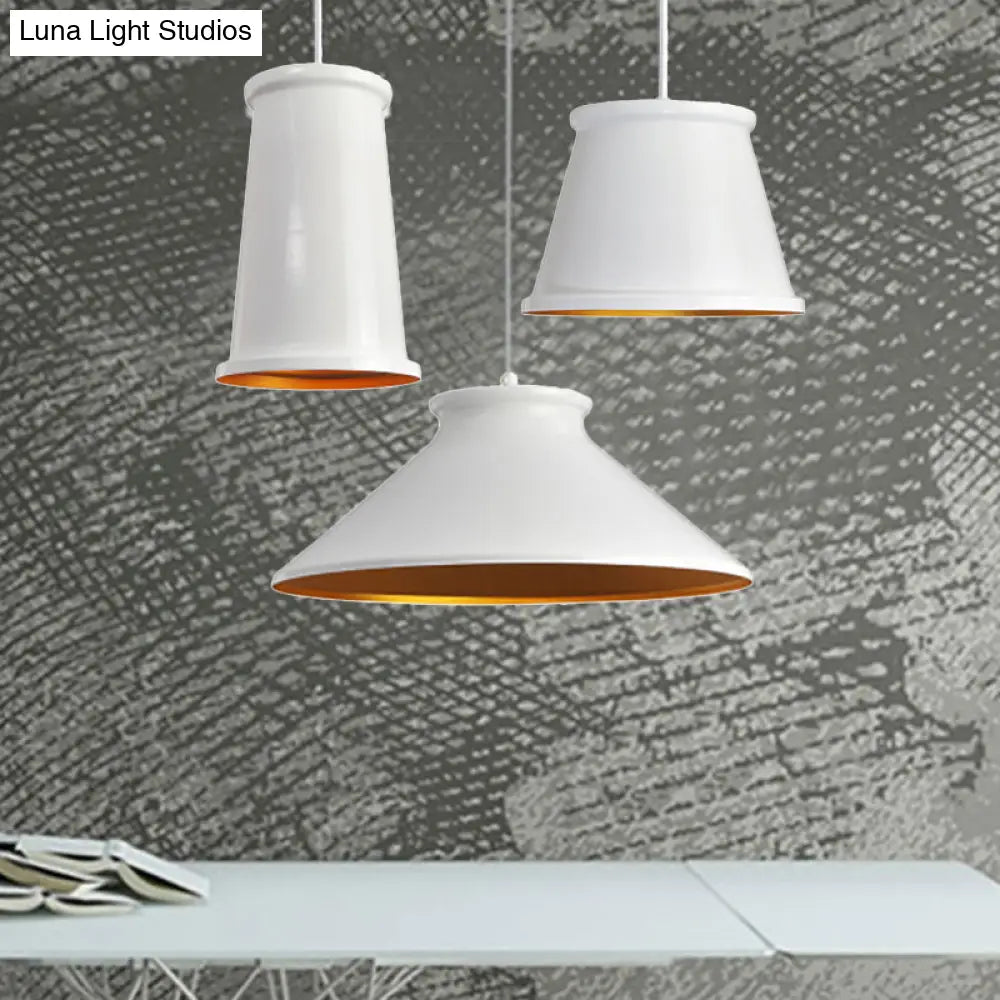 Modern Metal Ceiling Pendant Light For Dining Room - Black/White Tapered Hanging Design