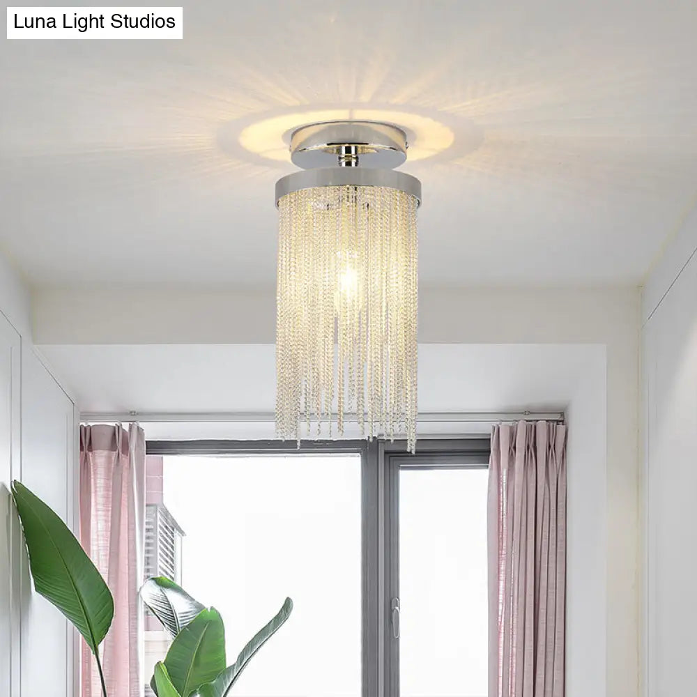 Modern Metal Chain Semi Flush Mount Lamp - 1 Light Ceiling Fixture For Living Room In