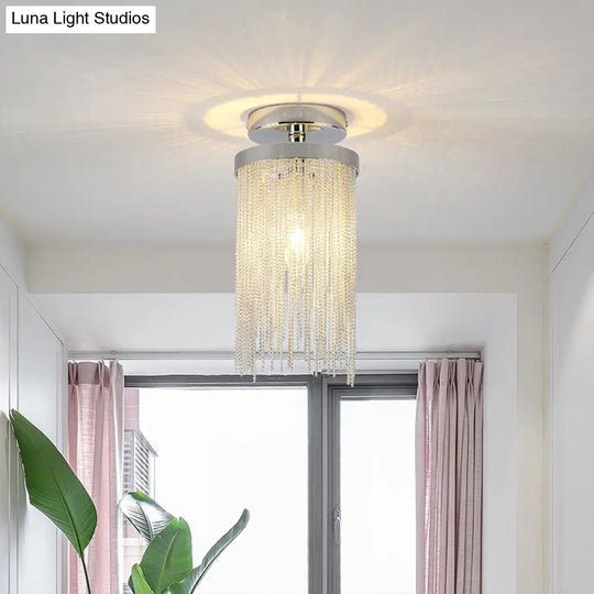 Modern Metal Chain Semi Flush Mount Lamp - 1 Light Ceiling Fixture For Living Room In