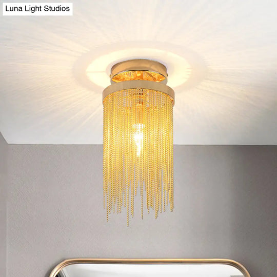 Modern Metal Chain Semi Flush Mount Lamp - 1 Light Ceiling Fixture For Living Room In