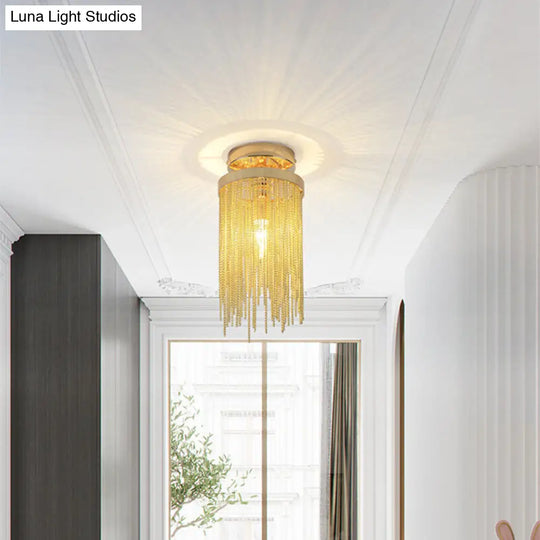 Modern Metal Chain Semi Flush Mount Lamp - 1 Light Ceiling Fixture For Living Room In