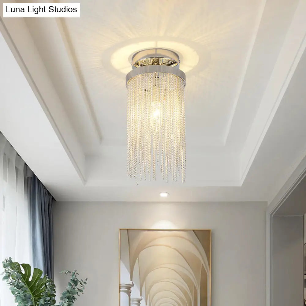 Modern Metal Chain Semi Flush Mount Lamp - 1 Light Ceiling Fixture For Living Room In