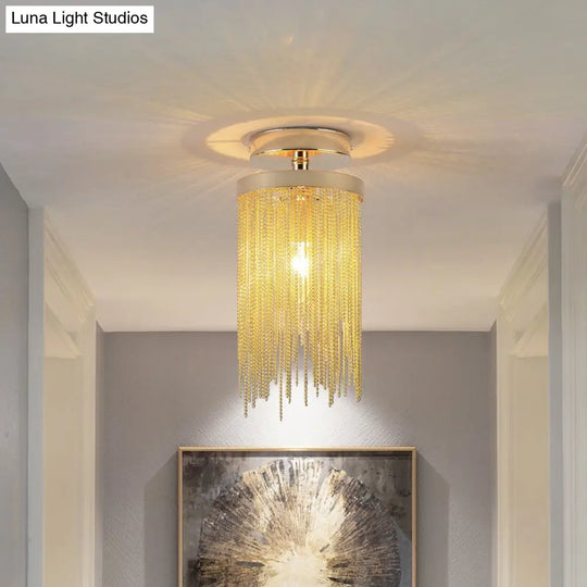 Modern Metal Chain Semi Flush Mount Lamp - 1 Light Ceiling Fixture For Living Room In