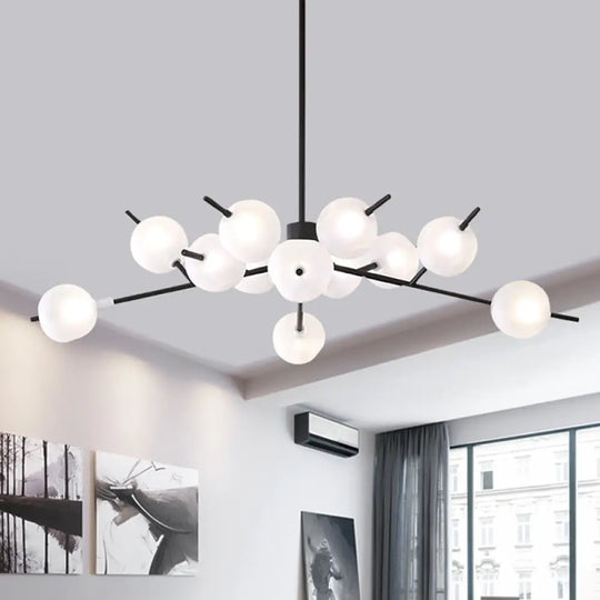 Modern Metal Chandelier - 9/12 Bulbs Bedroom Suspension Light In Black/Gold With Acrylic Shade 12 /