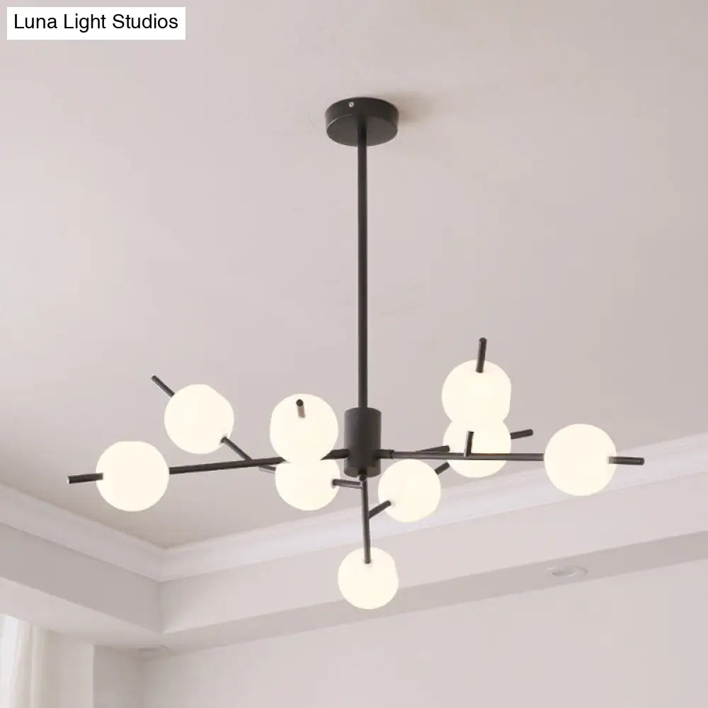 Modern Metal Chandelier - 9/12 Bulbs Bedroom Suspension Light In Black/Gold With Acrylic Shade