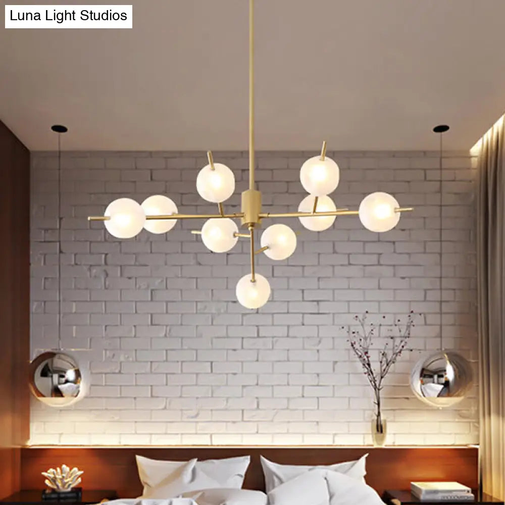 Modern Metal Branch Chandelier With 9/12 Bulbs Black/Gold Finish And Acrylic Ball Shade - Perfect