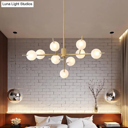 Modern Metal Branch Chandelier With 9/12 Bulbs Black/Gold Finish And Acrylic Ball Shade - Perfect