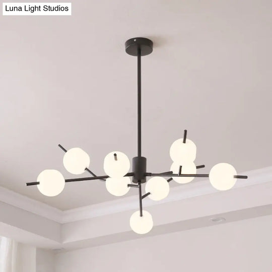 Modern Metal Branch Chandelier With 9/12 Bulbs Black/Gold Finish And Acrylic Ball Shade - Perfect