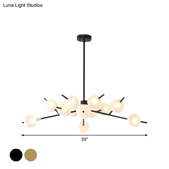 Modern Metal Chandelier - 9/12 Bulbs Bedroom Suspension Light In Black/Gold With Acrylic Shade