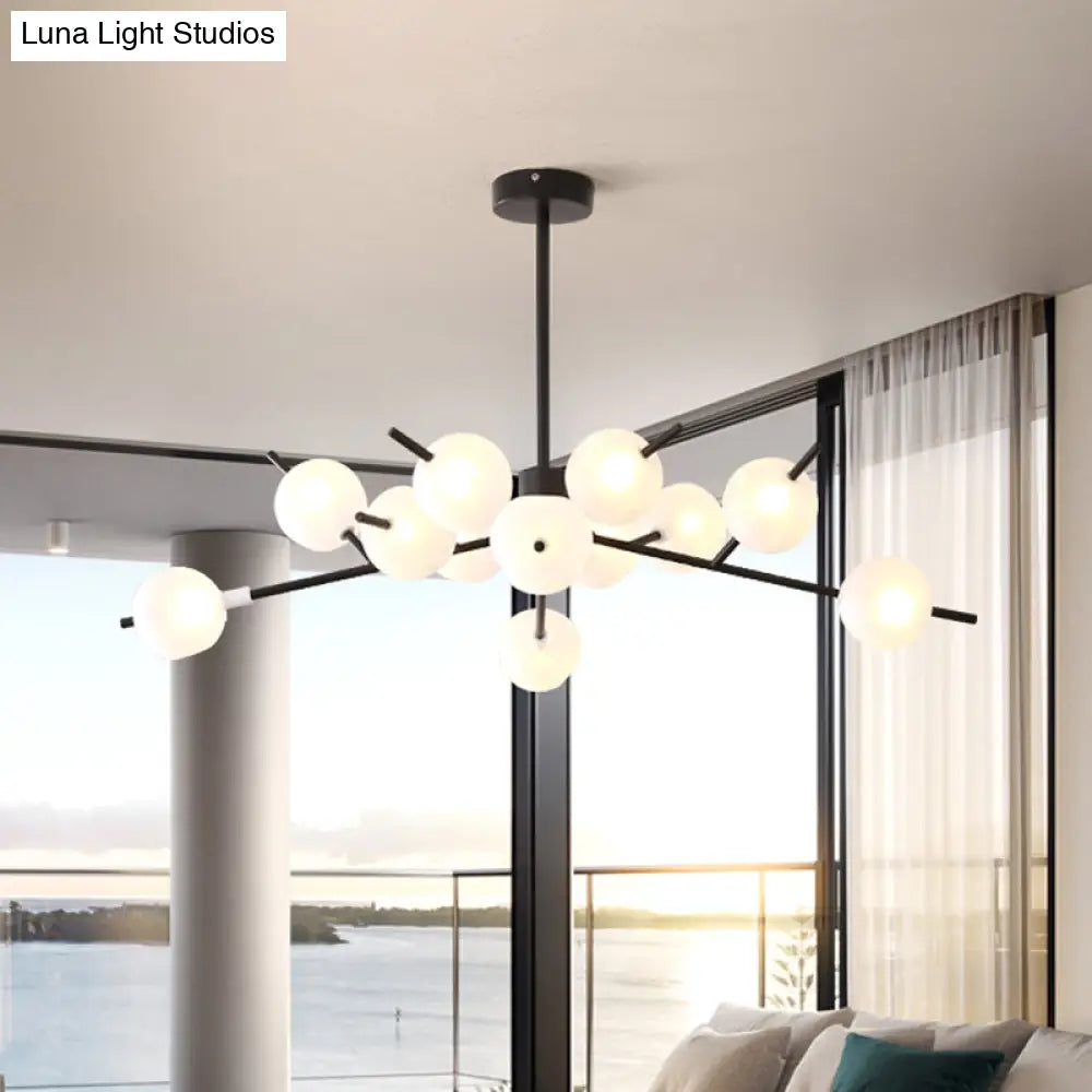 Modern Metal Chandelier - 9/12 Bulbs Bedroom Suspension Light In Black/Gold With Acrylic Shade