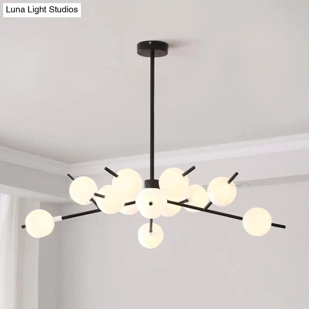 Modern Metal Chandelier - 9/12 Bulbs Bedroom Suspension Light In Black/Gold With Acrylic Shade