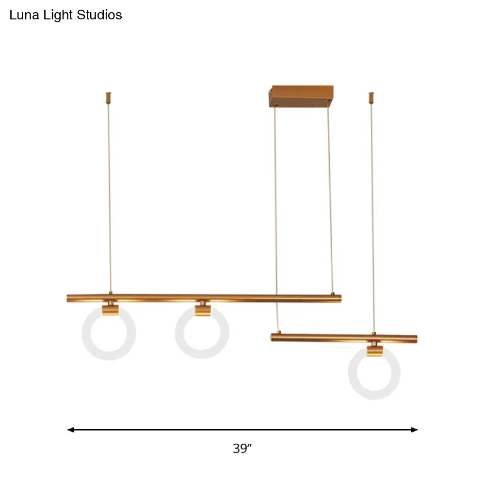 Modern Metal Chandelier Lamp - Round & Linear Design Led Gold Hanging Light Kit 33.5/39/47 Wide