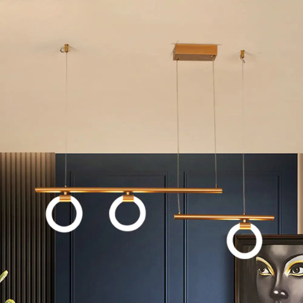 Modern Metal Chandelier Lamp - Round & Linear Design Led Gold Hanging Light Kit 33.5/39/47 Wide