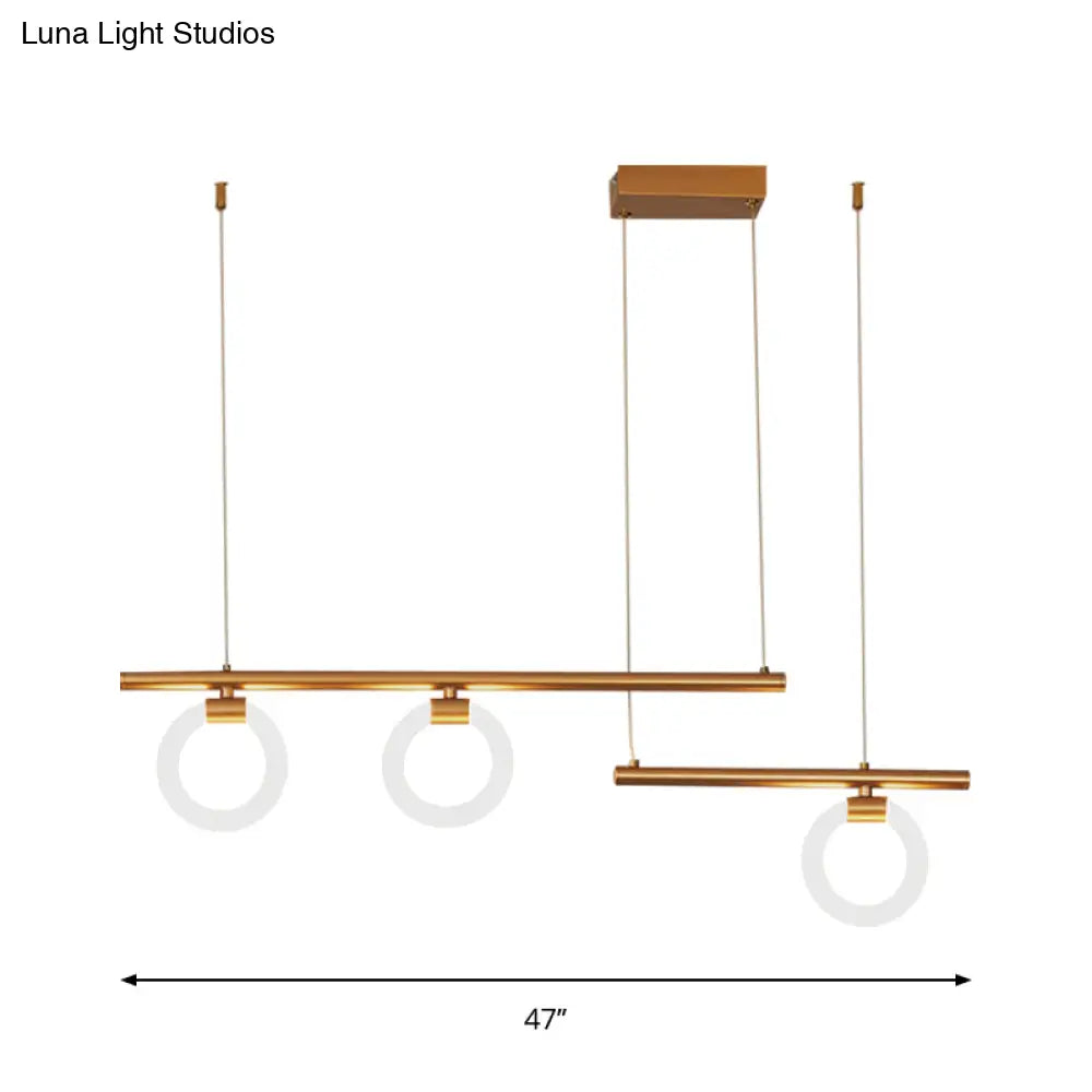 Modern Metal Chandelier Lamp - Round & Linear Design Led Gold Hanging Light Kit 33.5/39/47 Wide