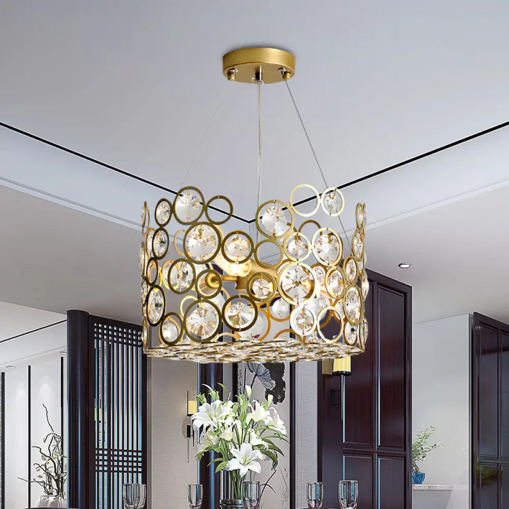 Modern Metal Chandelier With Crystal Bead Detail - 4-Bulb Ceiling Fixture For Dining Room Gold