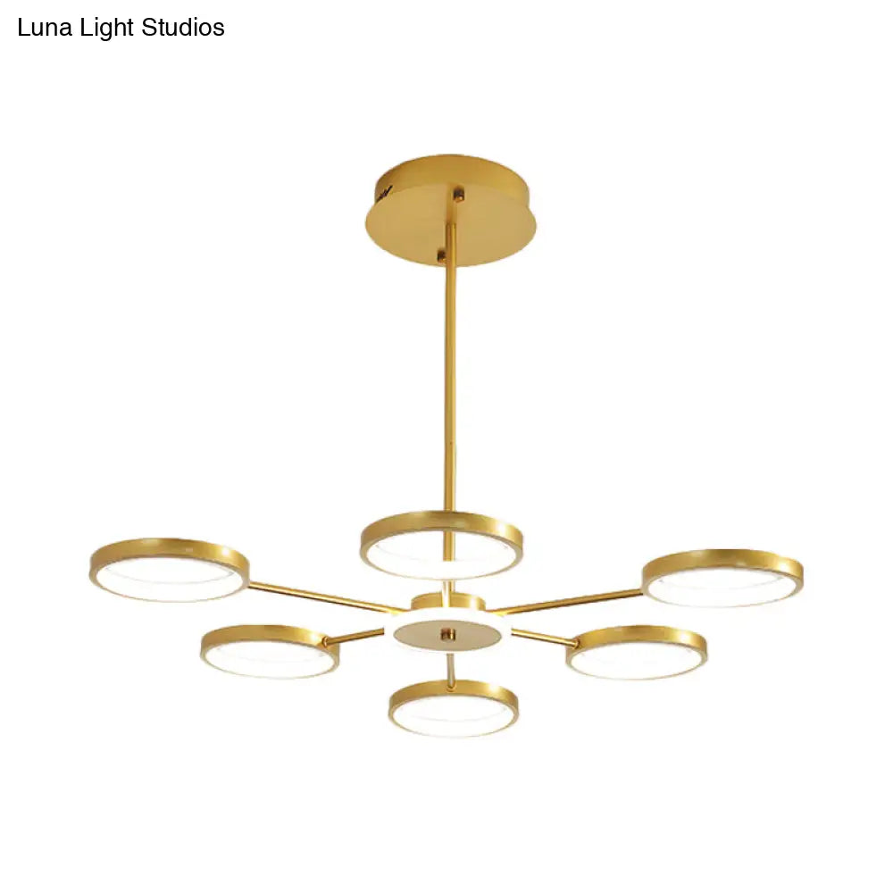 Modern Circle Branching 6-Head Led Chandelier In Black/Gold Warm/White Light