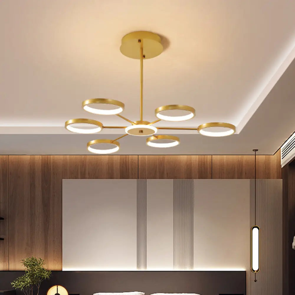 Modern Metal Circle Branched 6-Light Led Chandelier In Black/Gold Warm/White Lighting Gold / White