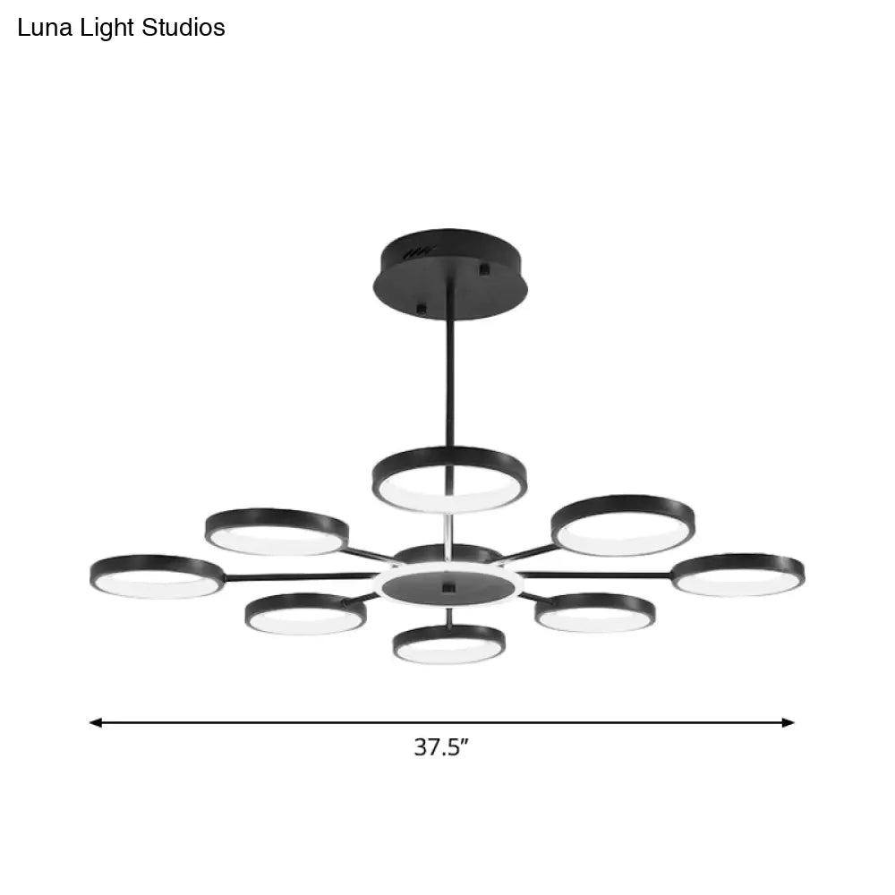 Modern Metal Circle Branched 6-Light Led Chandelier In Black/Gold Warm/White Lighting