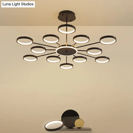 Modern Circle Branching 6-Head Led Chandelier In Black/Gold Warm/White Light Black / White