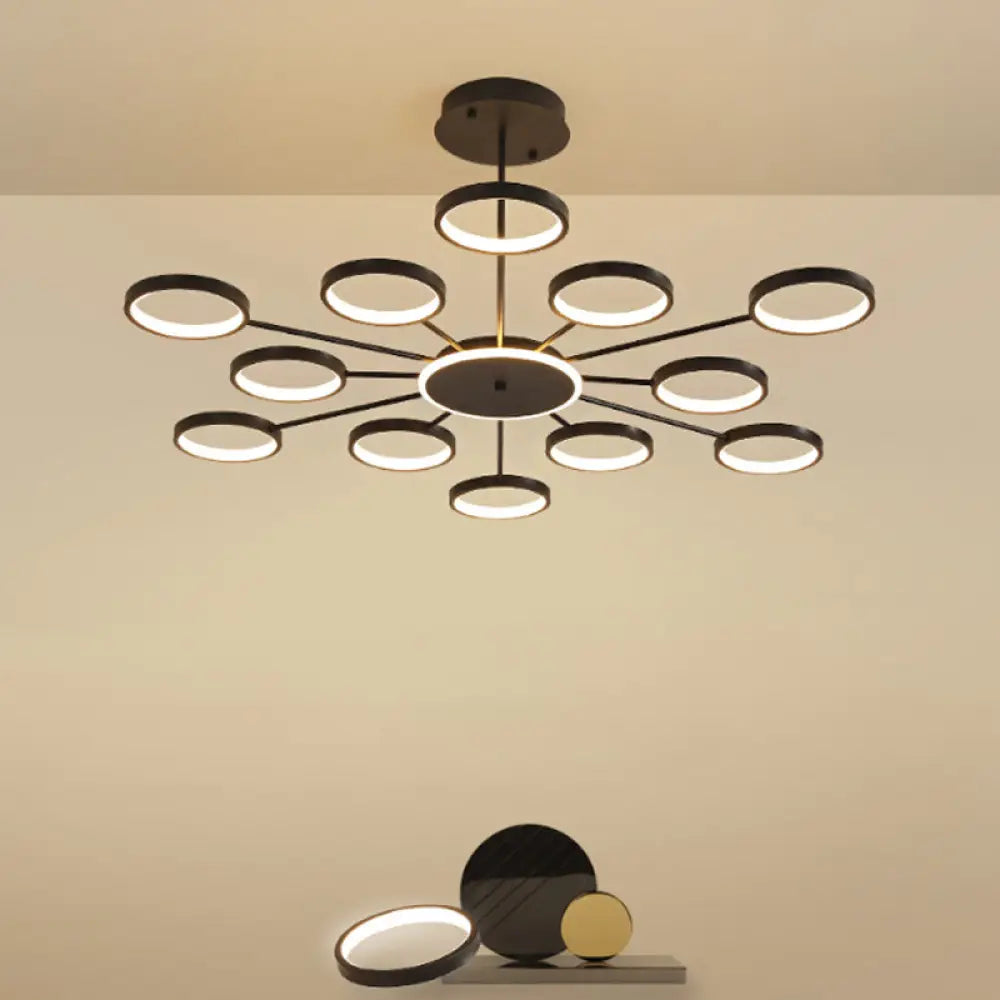 Modern Metal Circle Branched 6-Light Led Chandelier In Black/Gold Warm/White Lighting Black / White