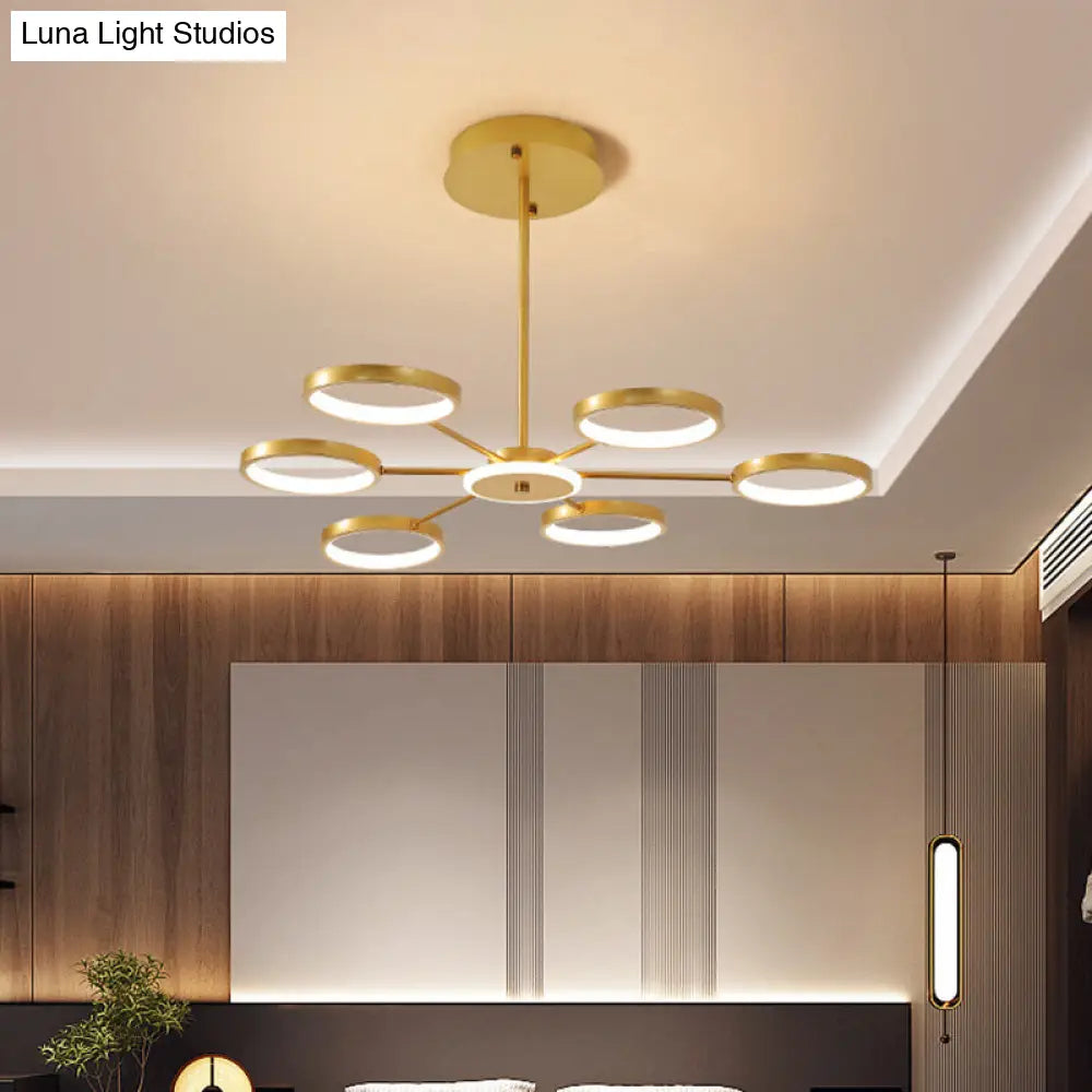 Modern Circle Branching 6-Head Led Chandelier In Black/Gold Warm/White Light Gold / White