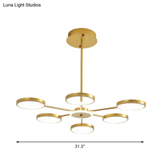 Modern Circle Branching 6-Head Led Chandelier In Black/Gold Warm/White Light