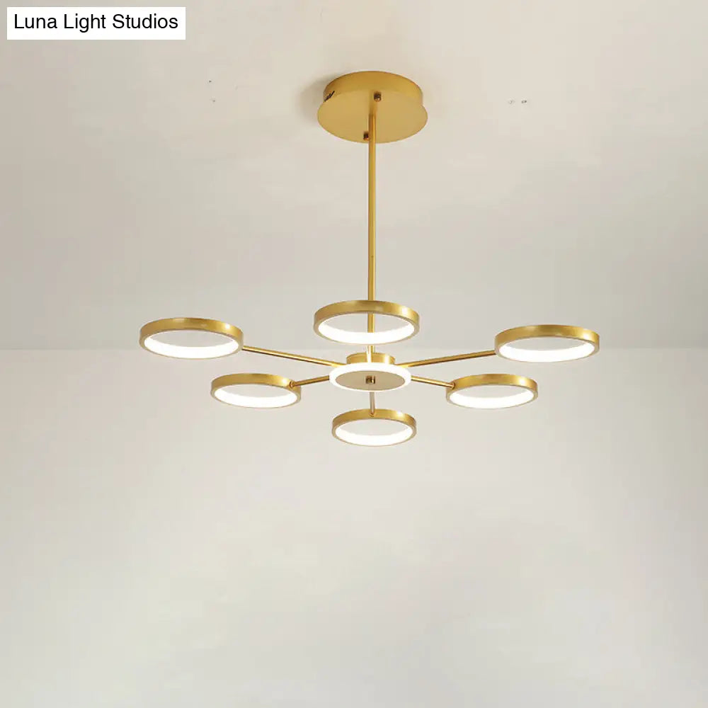 Modern Circle Branching 6-Head Led Chandelier In Black/Gold Warm/White Light