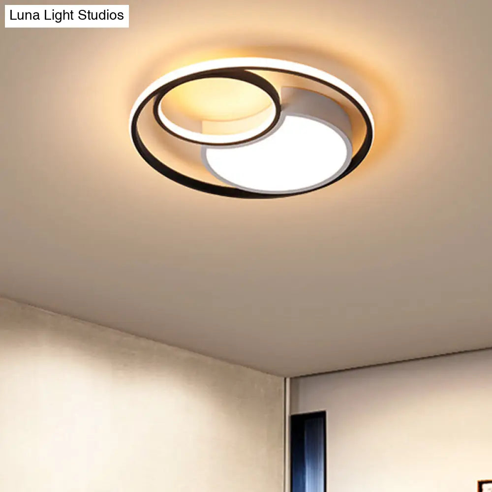 Modern Metal Circle Ceiling Light - 18/21.5 Wide Led Flush Lighting In Black And White Warm/White