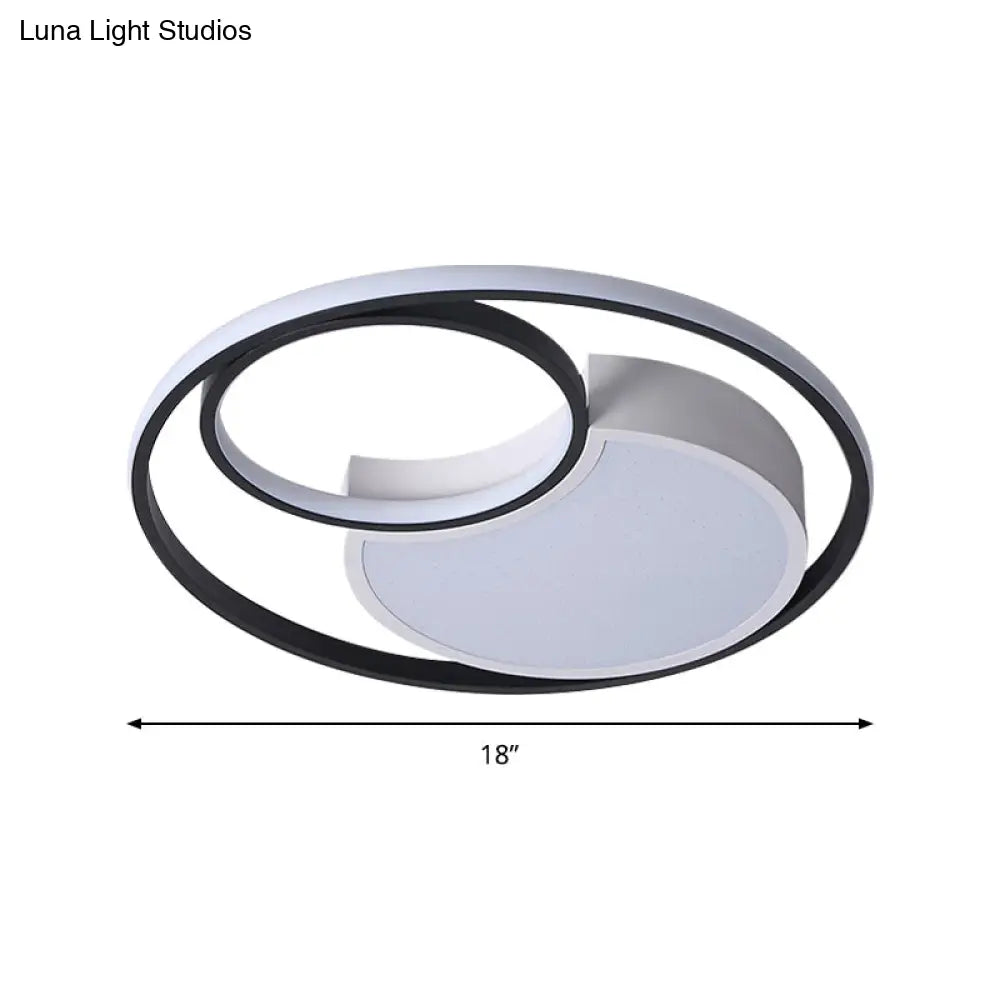 Modern Metal Circle Ceiling Light - 18’/21.5’ Wide Led Flush Lighting In Black And White –