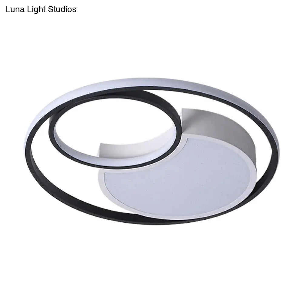 Modern Metal Circle Ceiling Light - 18/21.5 Wide Led Flush Lighting In Black And White Warm/White