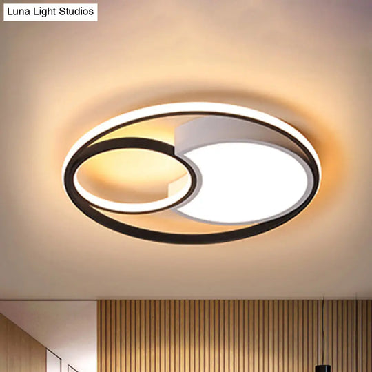 Modern Metal Circle Ceiling Light - 18/21.5 Wide Led Flush Lighting In Black And White Warm/White