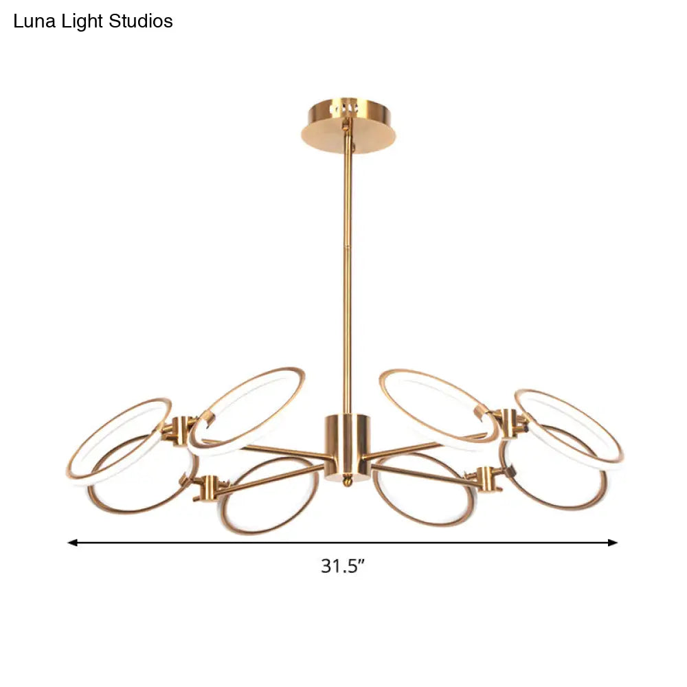 Modern Metal Circle Chandelier Lamp 8-Light Gold Hanging Ceiling Light In Warm/White