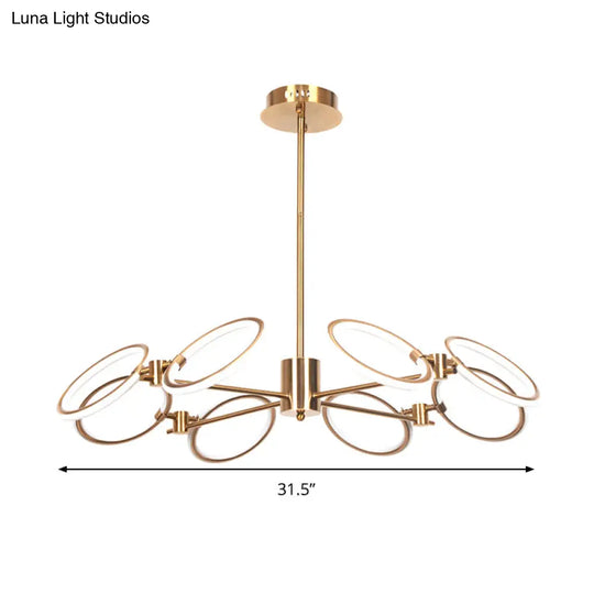 Modern Metal Circle Chandelier Lamp 8-Light Gold Hanging Ceiling Light In Warm/White